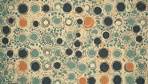 a close up of a pattern of circles and dots on a beige background