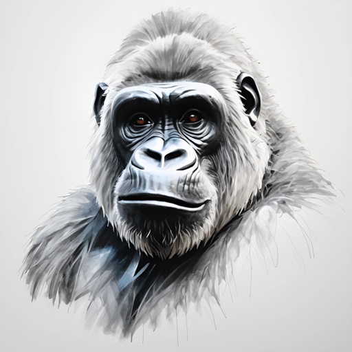 painting of a gorilla with a black collar and a white background