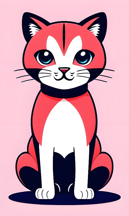 a cartoon cat sitting on a pink surface