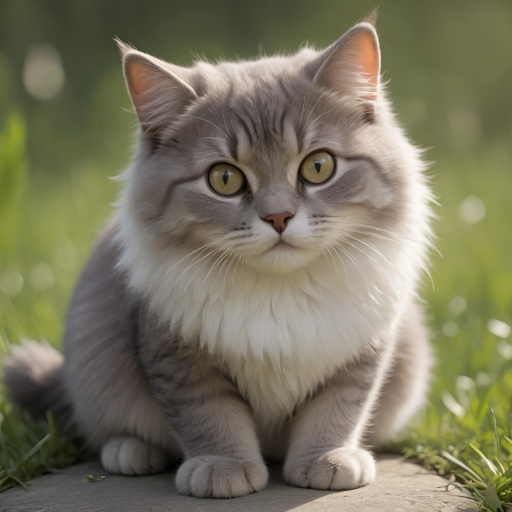 cat sitting on a sidewalk in the grass looking at the camera