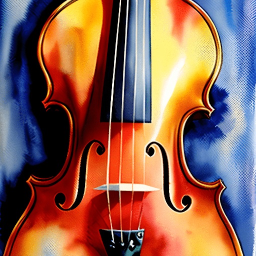 painting of a violin with a flame effect on it