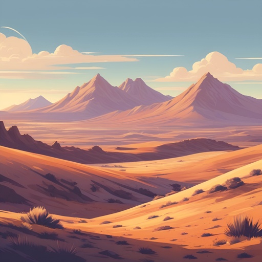 a desert scene with mountains and a sky background