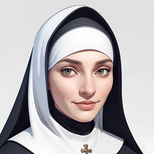 nun with cross and cross necklace in front of white background