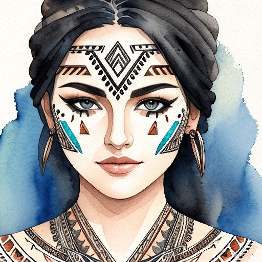 woman with tribal makeup and headdress in watercolor