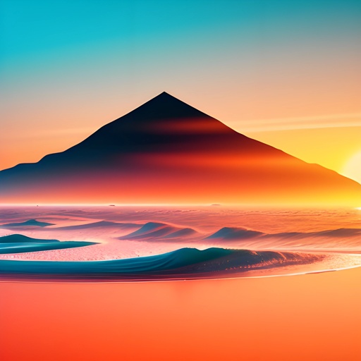 a mountain in the distance with a sunset in the background