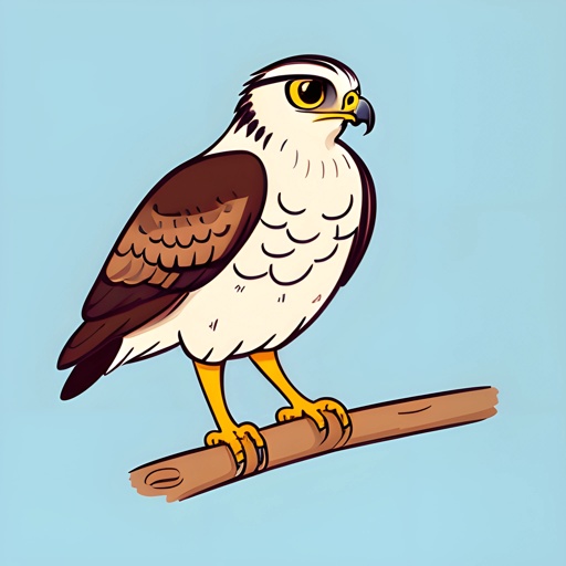 cartoon drawing of a bird perched on a branch with a blue background
