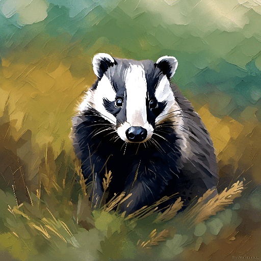 painting of a badger in a field of grass with a blurry background