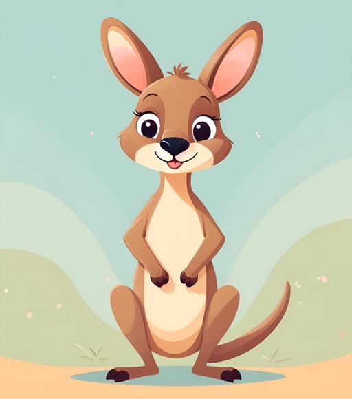 cartoon kangaroo sitting on the ground with a blue sky in the background