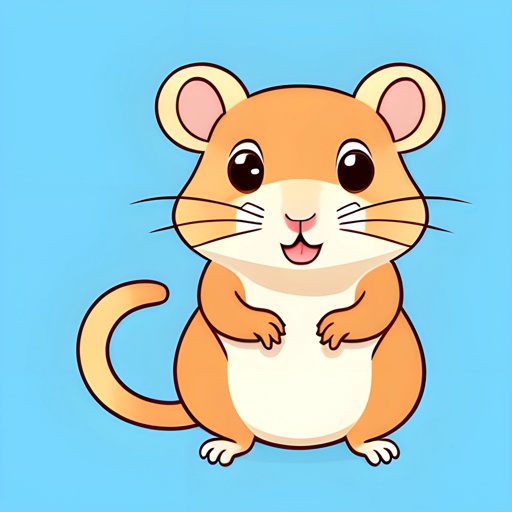 cartoon hamster sitting on its hind legs and smiling