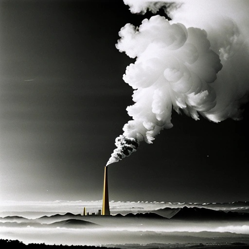smoke billowing from a chimney of a power plant in the middle of a valley