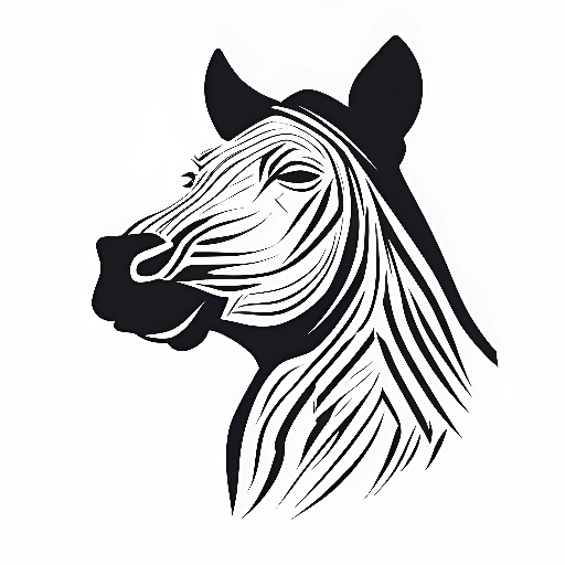 zebra head with black and white lines on white background