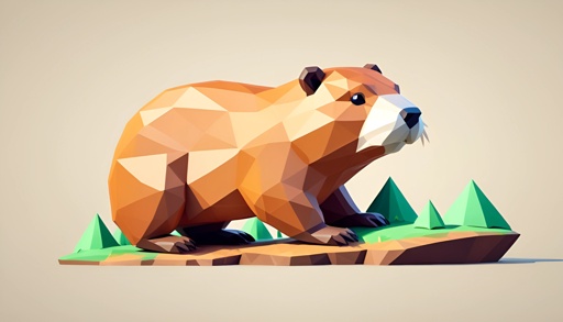 a low polygonal beaver standing on a rock