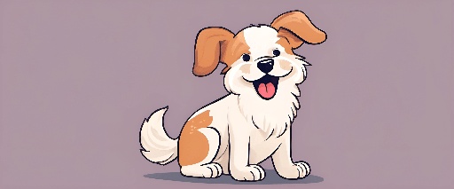 cartoon dog sitting on a purple background with a happy face