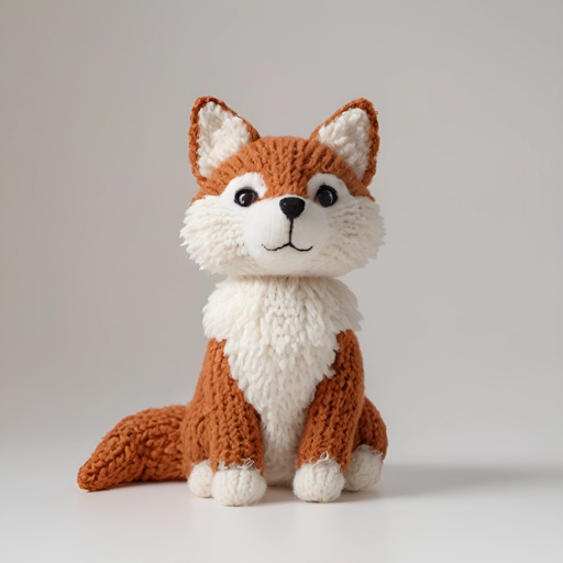 a stuffed fox sitting on a white surface