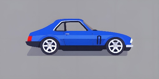 a blue car with a flat tire on a gray background