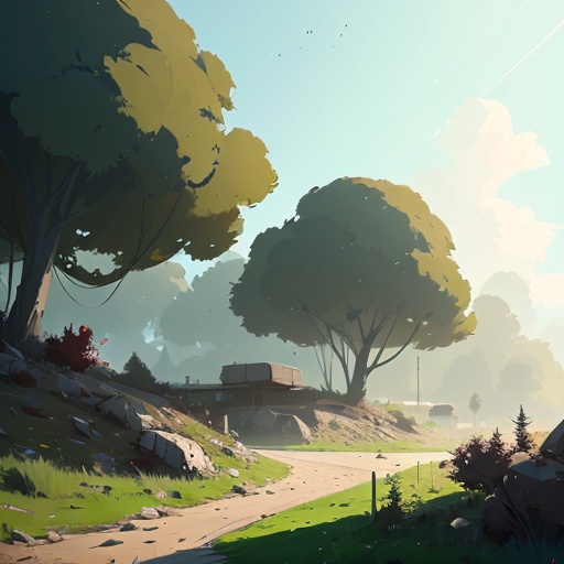 a picture of a cartoon style landscape with a road