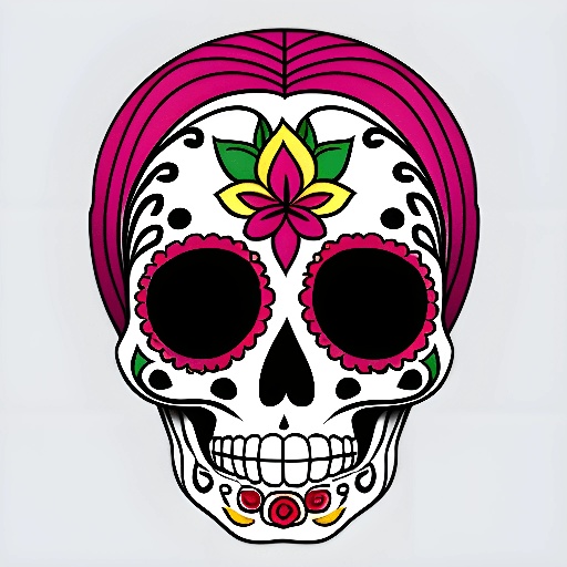 brightly colored sugar skull with a flower on its forehead