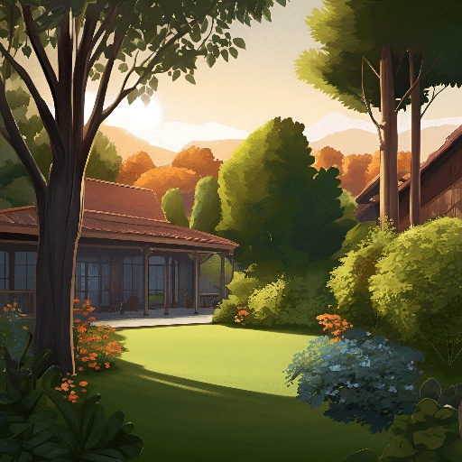 a cartoon style illustration of a house in the woods