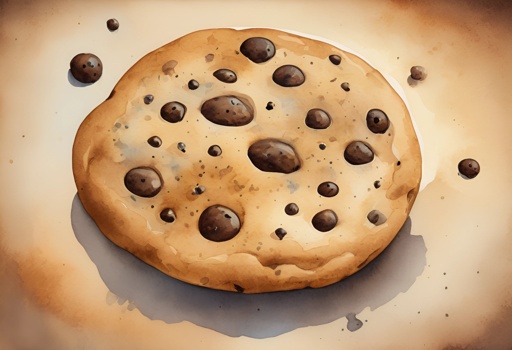 a chocolate chip cookie on a plate with chocolate chips