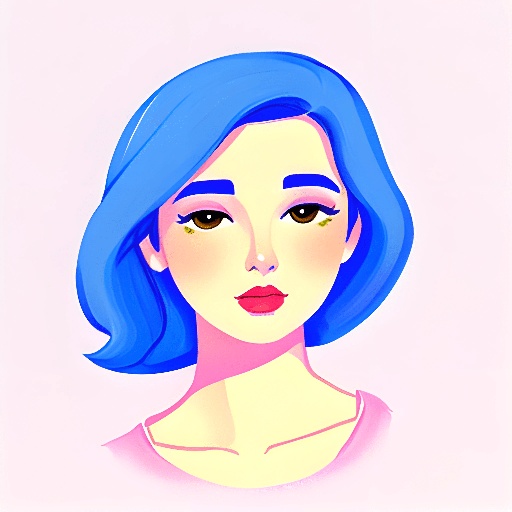 a woman with blue hair and a pink shirt