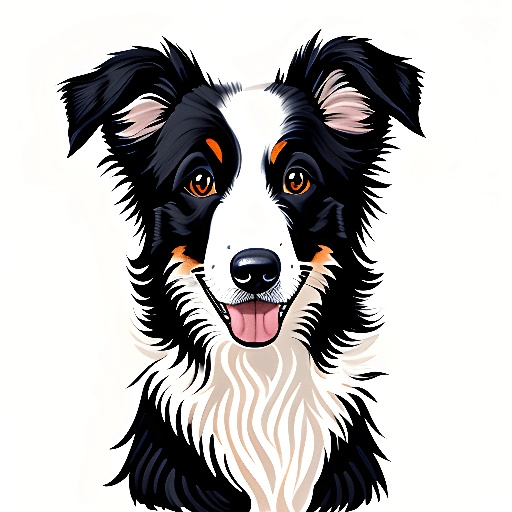a black and white dog with orange eyes and a white background
