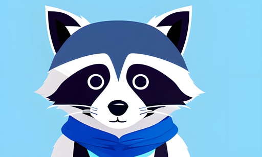 a raccoon with a blue scarf on its neck