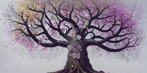 painting of a tree with a purple and yellow flowered branch