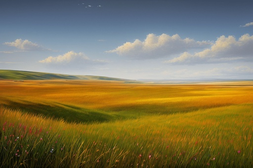 painting of a field with a sky background and a few clouds