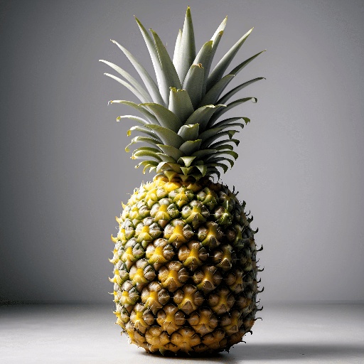 a pineapple sitting on a table with a gray background