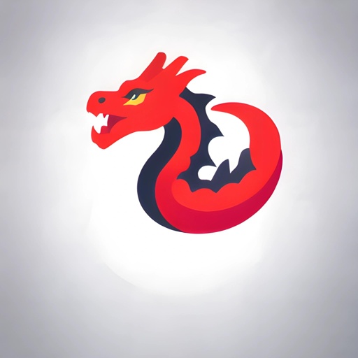 a red dragon with a black tail and a yellow eye