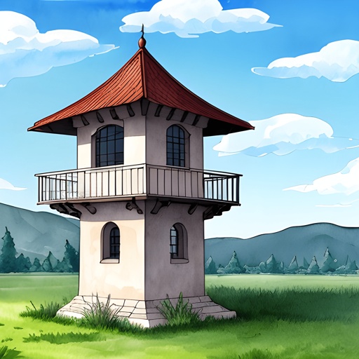 a small tower with a balcony on top of it