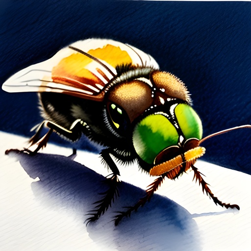 painting of a fly with a green apple in its mouth