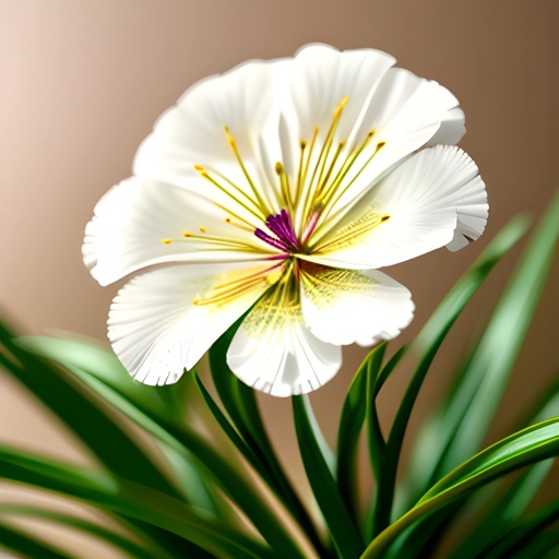 a white flower with yellow stamens in a vase