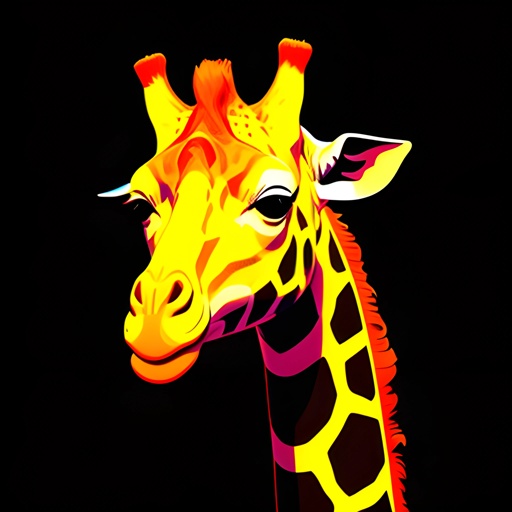 brightly colored giraffe with a black background