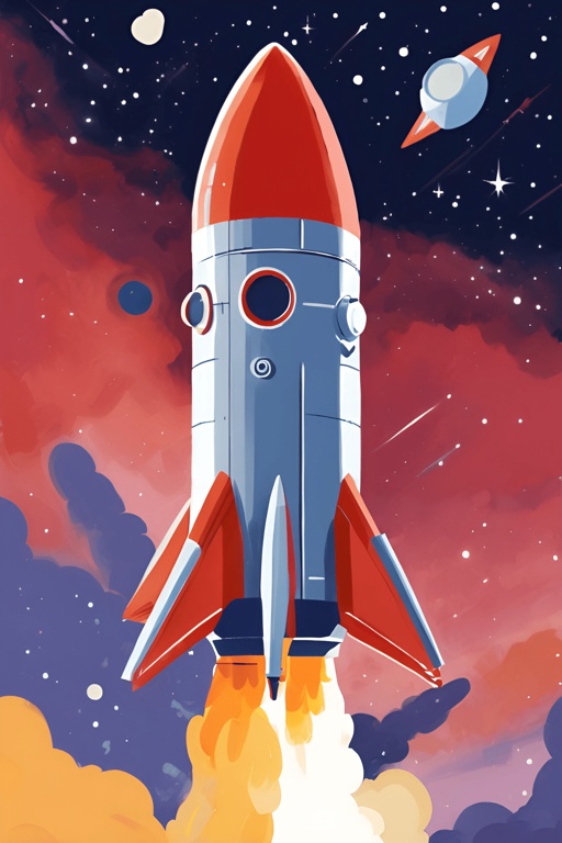 a cartoon style picture of a rocket taking off