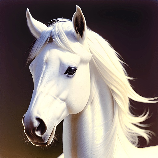 a white horse with a long mane and a black nose
