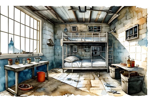 a painting of a bunk bed in a room
