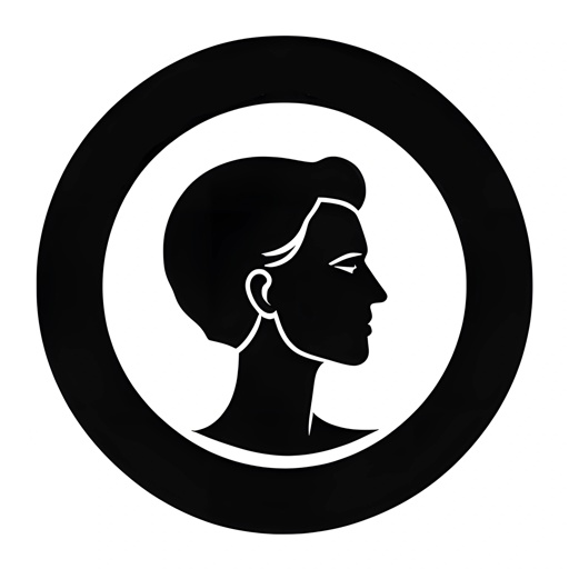 woman in a black and white circle with a haircut