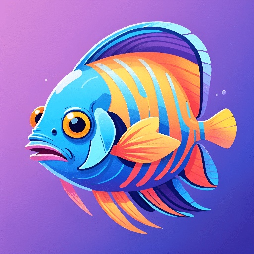 a fish with a very big yellow and blue face