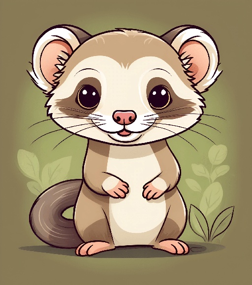 cartoon illustration of a cute little ferret sitting on the ground