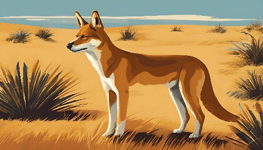 a painting of a dog standing in the desert