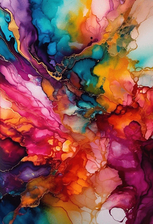 abstract painting of colorful fluid paint on canvas