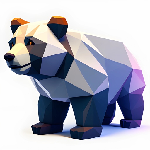 a low polygonal bear standing on a white surface