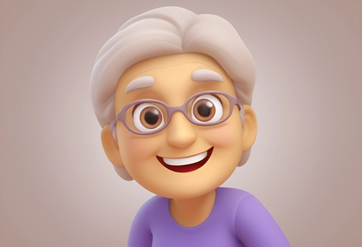 cartoon character of an old woman with glasses and a purple shirt
