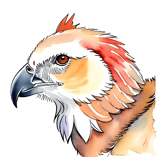 a drawing of a bird with a red head