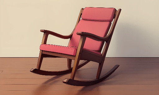 a rocking chair with a pink seat on a wooden floor