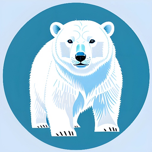 a polar bear standing in a circle with a blue background