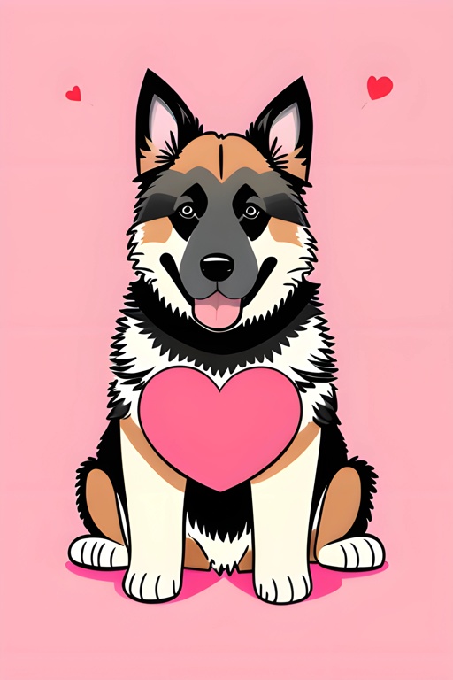 cartoon dog with heart on pink background