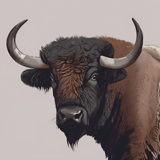 a drawing of a bull with large horns on a white background
