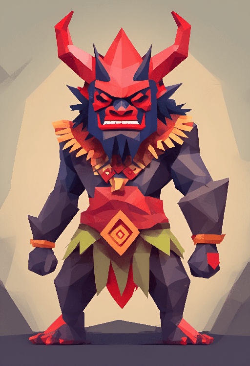 a stylized illustration of a demon with a red head